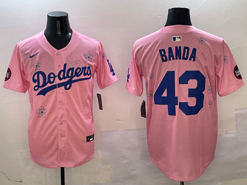 Men's Los Angeles Dodgers Anthony Banda #43 Pink Game Jersey