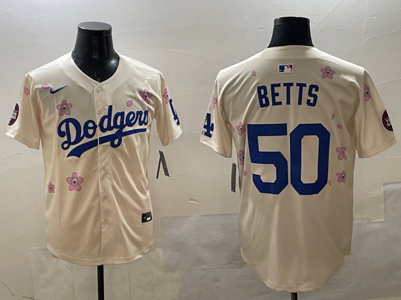 Men's Los Angeles Dodgers Mookie Betts #50 Cream Replica Player Jersey