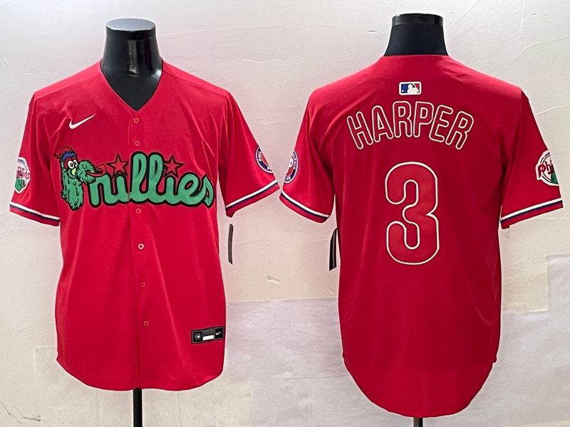 Men's Philadelphia Phillies Bryce Harper #3 Red Player Game Jersey