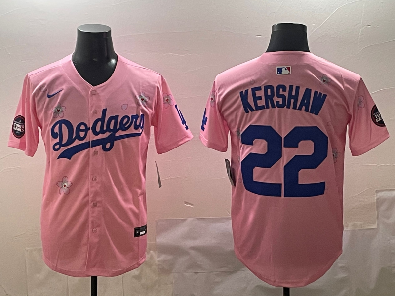 Men's Los Angeles Dodgers Clayton Kershaw #22 Pink Replica Player Jersey