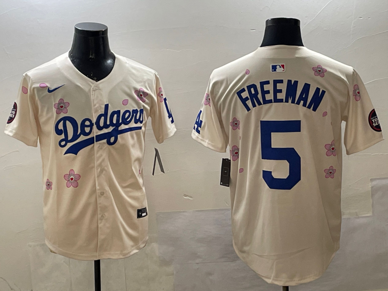 Men's Los Angeles Dodgers Freddie Freeman #5 Cream Alternate Team Jersey