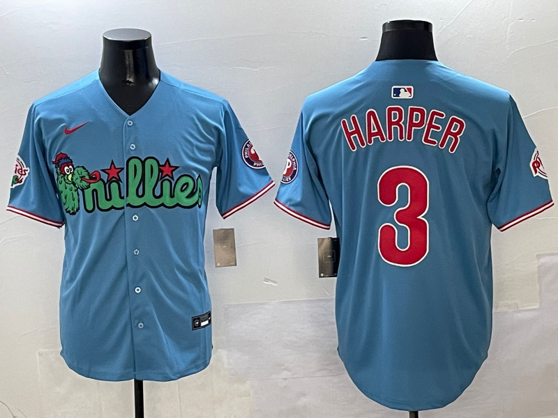 Men's Philadelphia Phillies Bryce Harper #3 Blue Replica Player Jersey