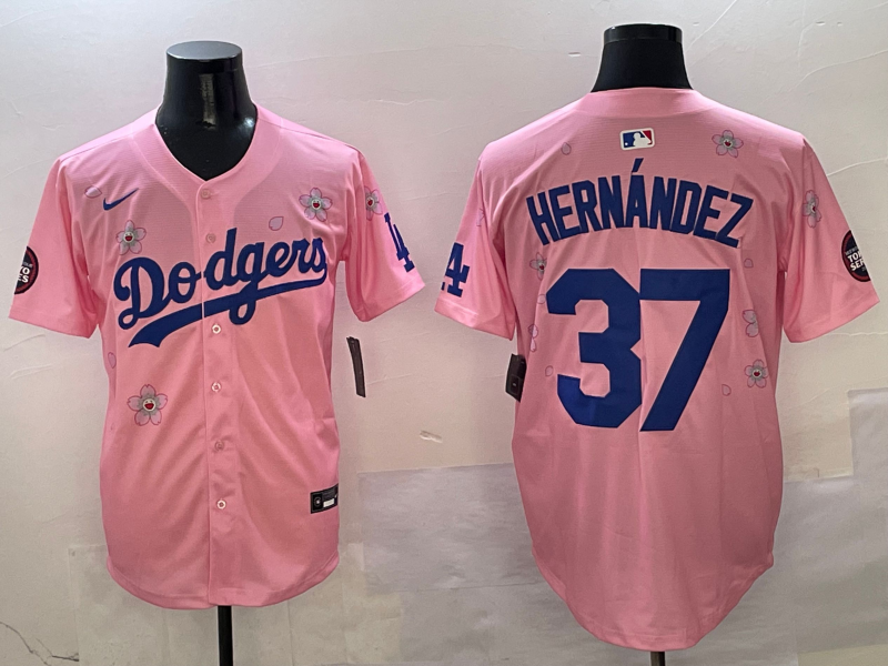 Men's Los Angeles Dodgers Teoscar Hernandez #37 Pink Player Game Jersey