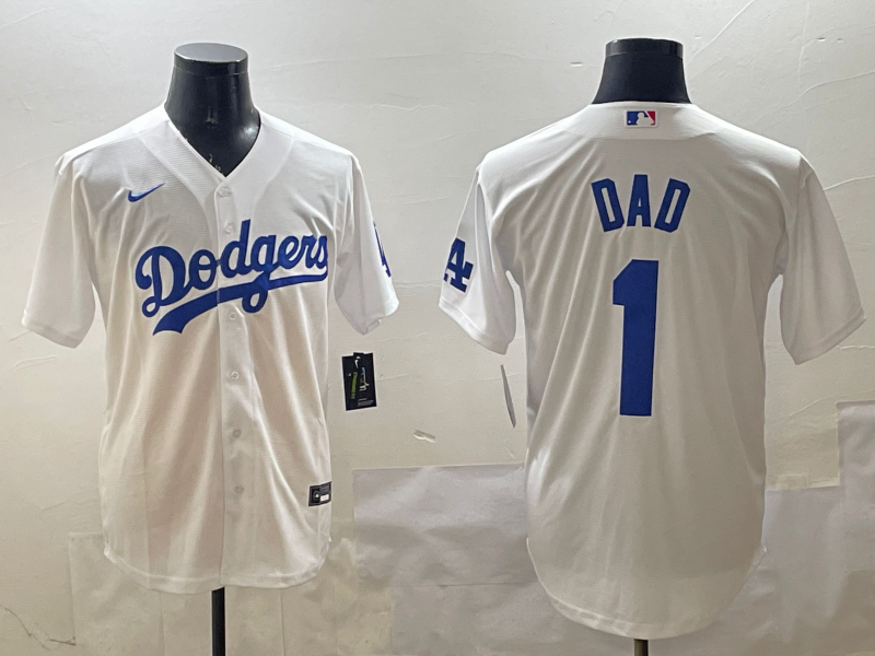 Men's Los Angeles Dodgers White #1 Dad Replica Player Jersey