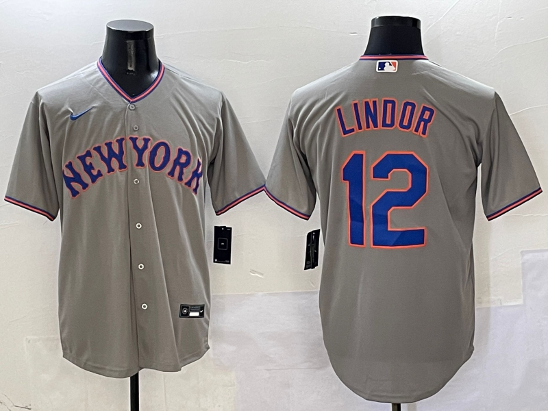 Men's New York Mets Francisco Lindor #12 Gray Replica Player Jersey