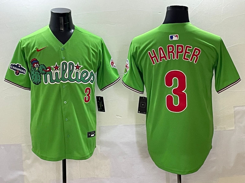 Men's Philadelphia Phillies Bryce Harper #3 Green Player Game Jersey