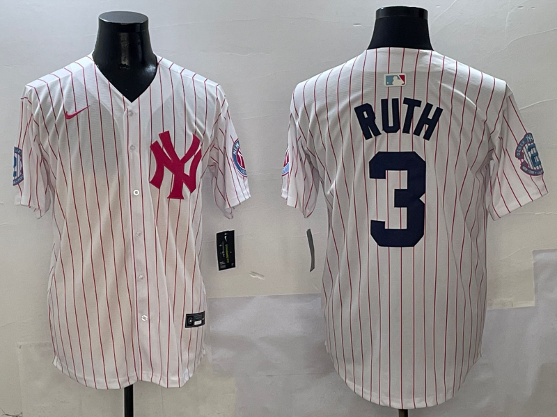 Men's New York Yankees Babe Ruth #3 White Team Player Jersey