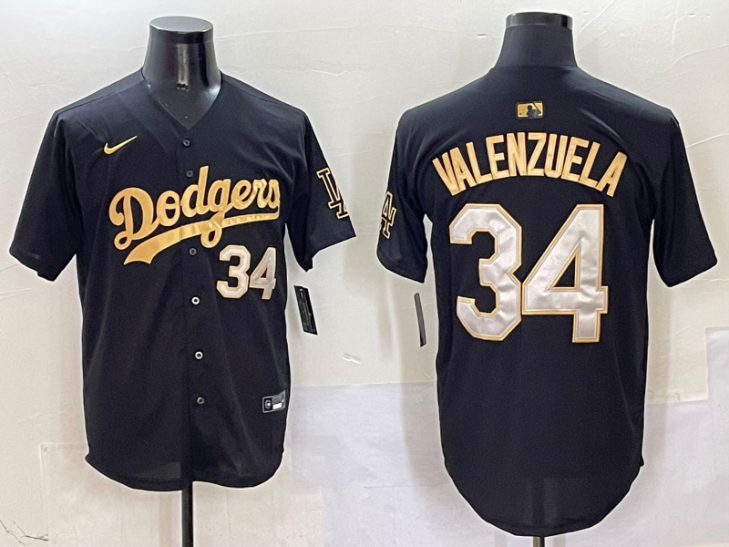Men's Los Angeles Dodgers Fernando Valenzuela #34 Black Team Player Jersey