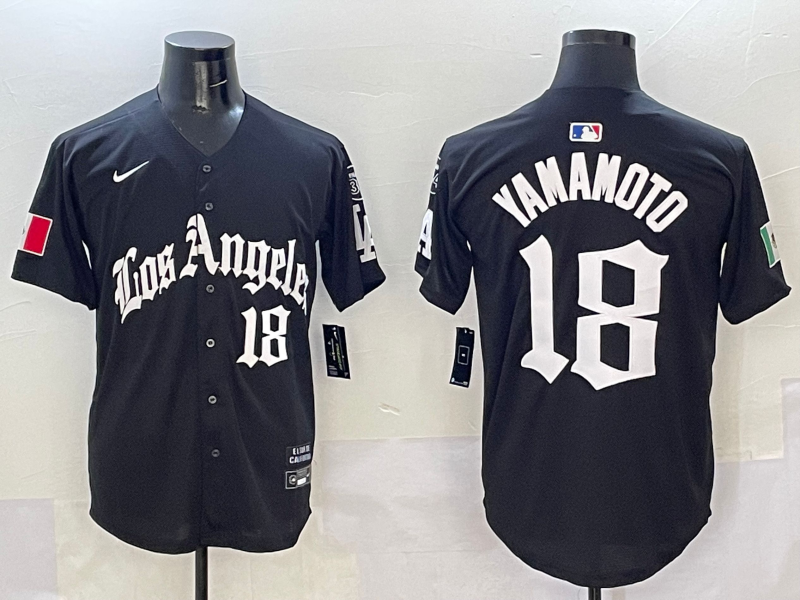 Men's Los Angeles Dodgers Yoshinobu Yamamoto #18 Black Team Player Jersey