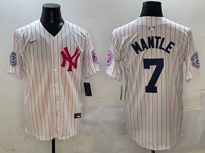 Men's New York Yankees Mickey Mantle #7 White Team Player Jersey