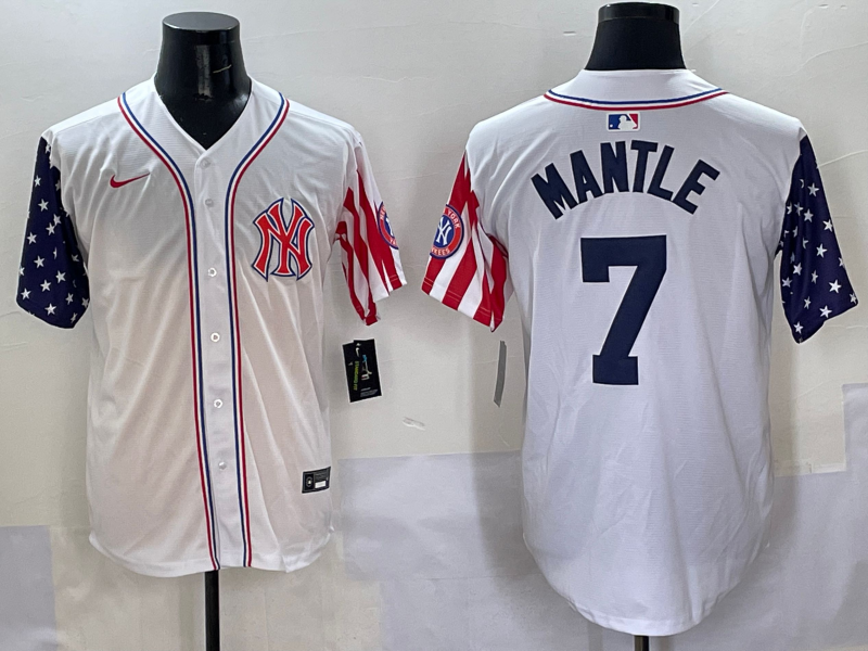 Men's New York Yankees Mickey Mantle #7 White Team Player Game Jersey