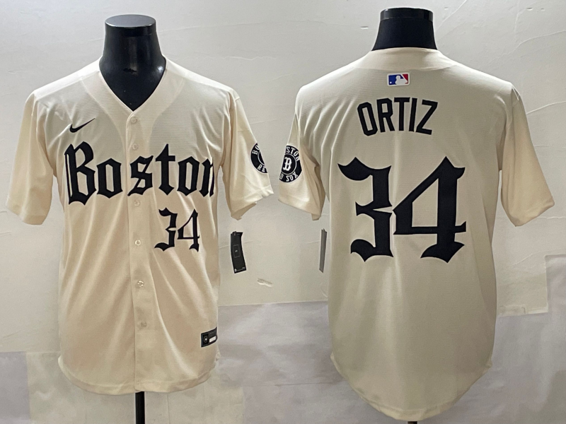 Men's Boston Red Sox David Ortiz #34 Cream Replica Player Jersey