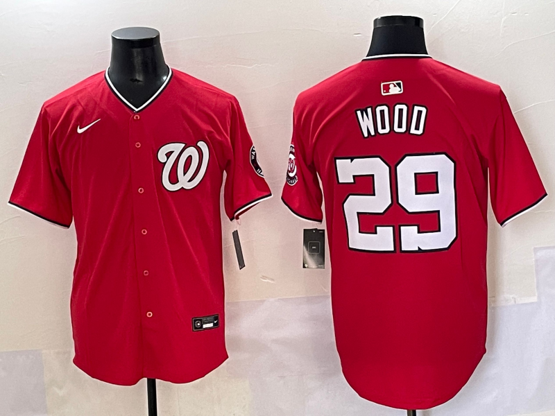 Men's Washington Nationals James Wood #29 Red Replica Player Jersey