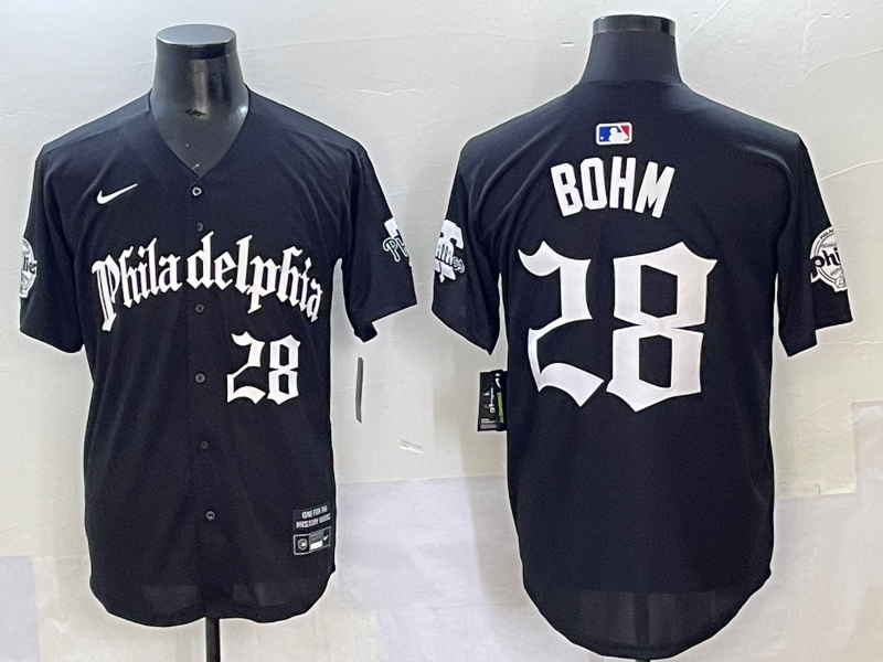 Men's Philadelphia Phillies Alec Bohm #28 Black Replica Player Jersey