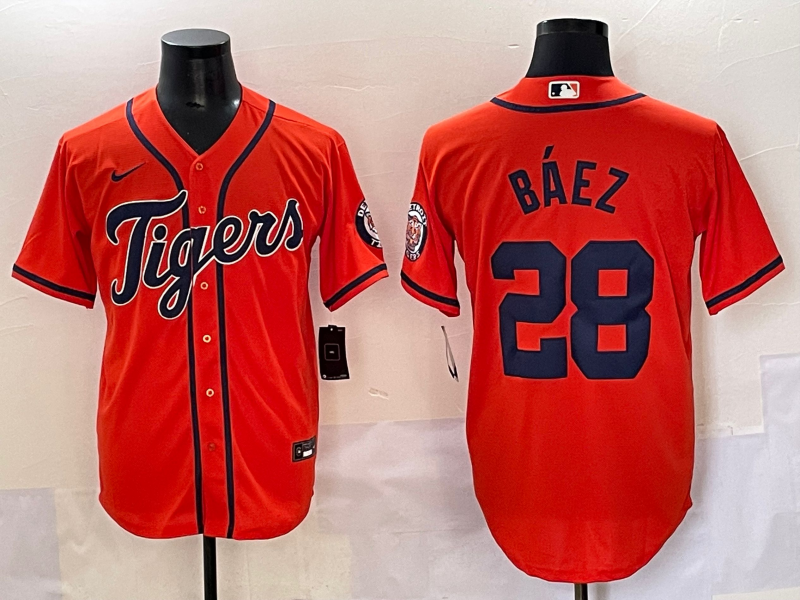 Men's Detroit Tigers Javier Baez #28 Orange Replica Player Jersey