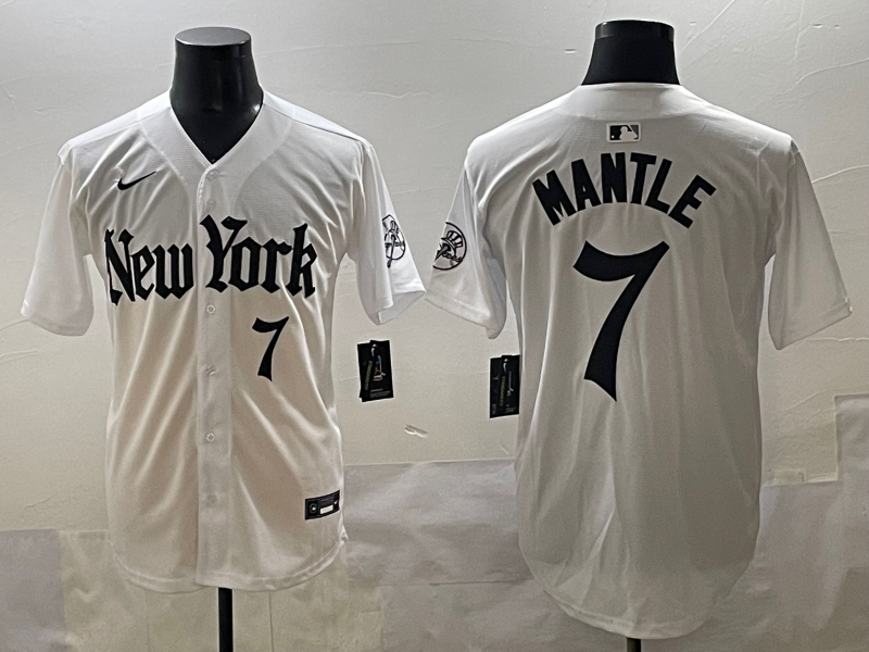 Men's New York Yankees Mickey Mantle #7 White Alternate Limited Player Jersey