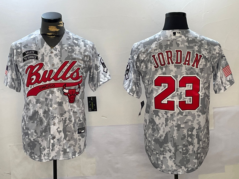Men's Chicago Bulls Michael Jordan #23 Arctic Camo 2024 Salute to Service Replica Player Jersey