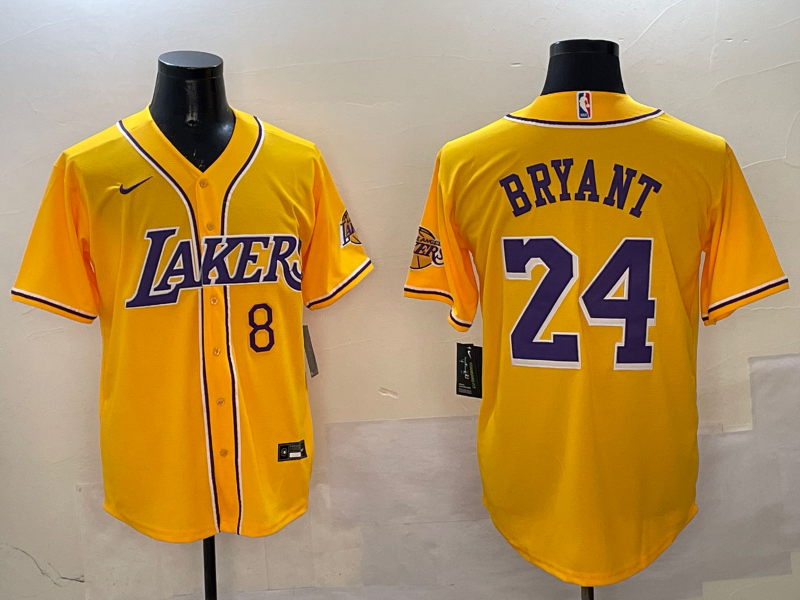 Men's Los Angeles Lakers Kobe Bryant #8-24 Yellow Replica Player Jersey