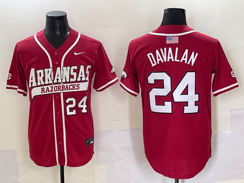 Men's Arkansas Razorbacks Charles Davalan #24 Red Replica Player Jersey