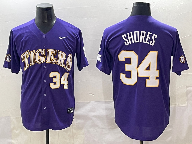 Men's LSU Tigers Chase Shores #34 Purple Replica Player Jersey