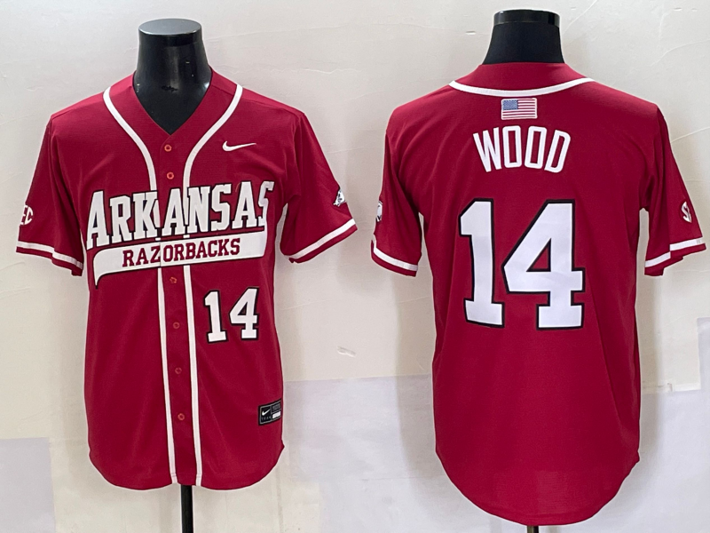 Men's Arkansas Razorbacks Gage Wood #14 Red Replica Player Jersey