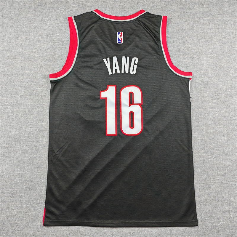 Men's Portland Trail Blazers Yang Hansen #16 Black Swingman Player Jersey - Icon Edition
