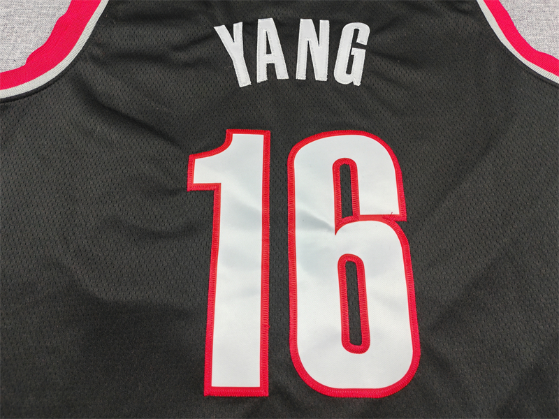 Men's Portland Trail Blazers Yang Hansen #16 Black Swingman Player Jersey - Icon Edition
