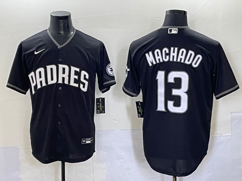Men's San Diego Padres Manny Machado #13 Black Lights Out Replica Jersey