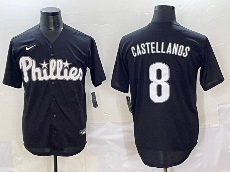 Men's Philadelphia Phillies Nick Castellanos #8 Black Lights Out Replica Jersey