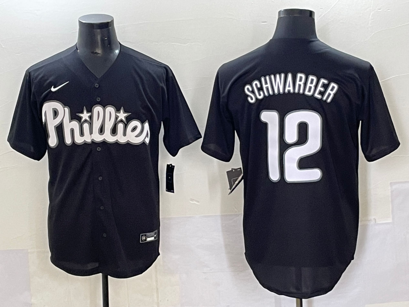 Men's Philadelphia Phillies Kyle Schwarber #12 Black Lights Out Replica Jersey