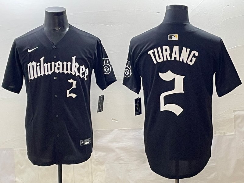 Men's Milwaukee Brewers Brice Turang #2 Black Replica Team Jersey