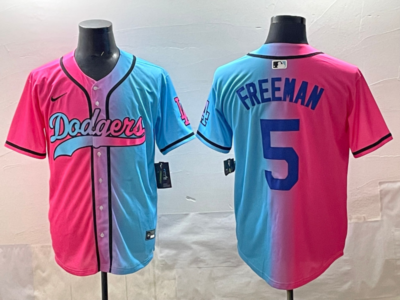 Men's Los Angeles Dodgers Freddie Freeman #5 Pink/Blue Player Jersey