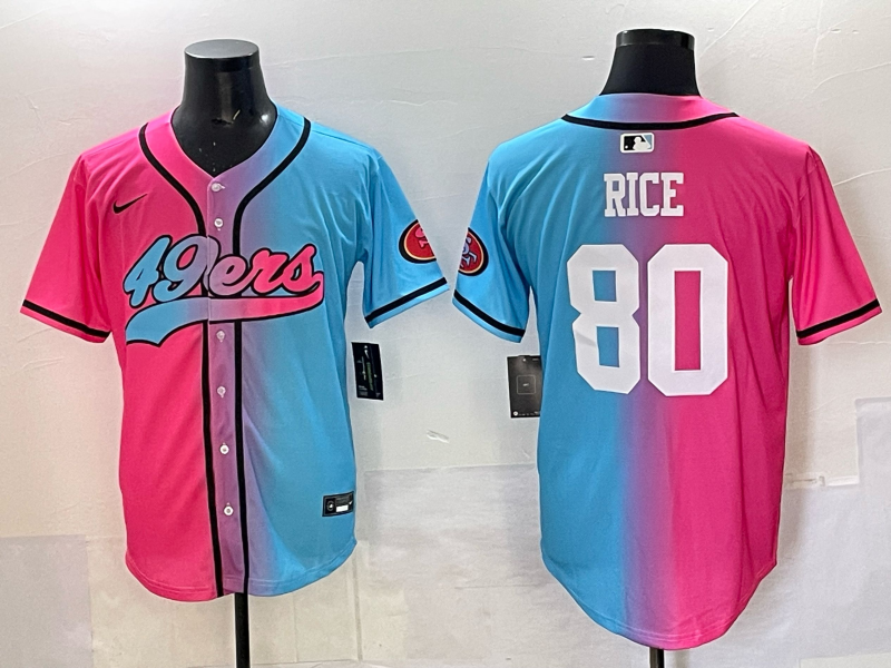 Men's San Francisco 49ers Jerry Rice #80 Pink/Blue Game Jersey