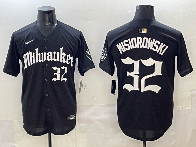 Men's Milwaukee Brewers Jacob Misiorowski #32 Black Replica Player Jersey