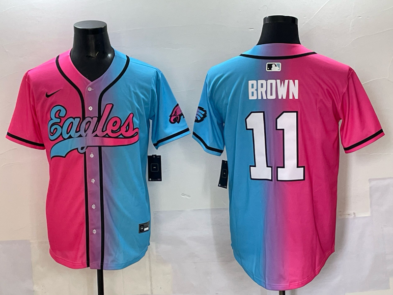 Men's Philadelphia Eagles A.J. Brown #11 Pink/Blue Game Jersey