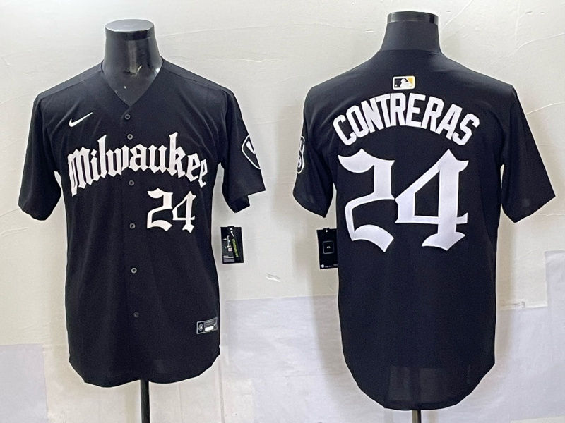 Men's Milwaukee Brewers William Contreras #24 Black Replica Player Jersey