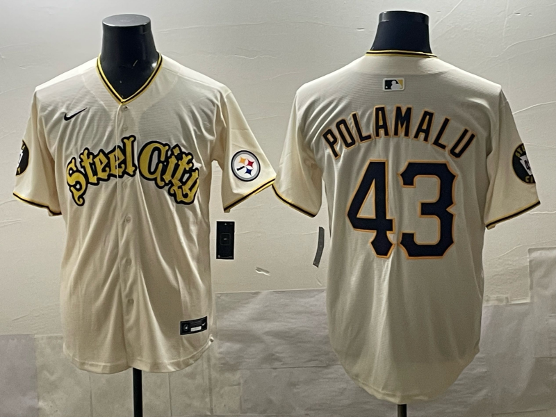 Men's Pittsburgh Steelers Troy Polamalu #43 Cream Team Game Jersey