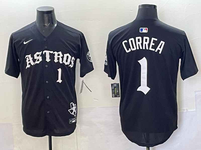Men's Houston Astros Carlos Correa #1 Black Replica Player Jersey