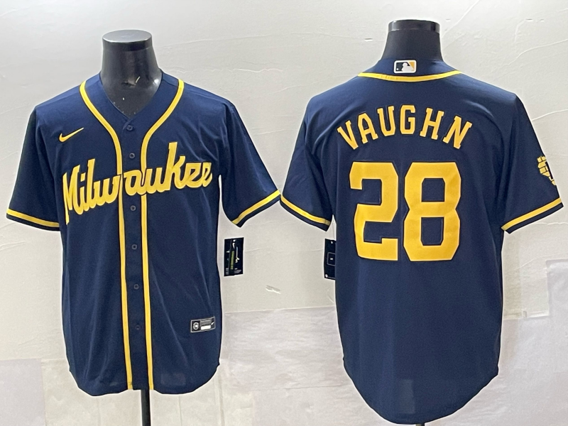 Men's Milwaukee Brewers Andrew Vaughn #28 Navy Replica Player Jersey