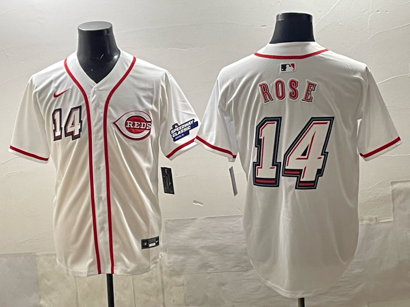 Men's Cincinnati Reds Pete Rose #14 White 2025 MLB Speedway Classic Home Replica Jersey