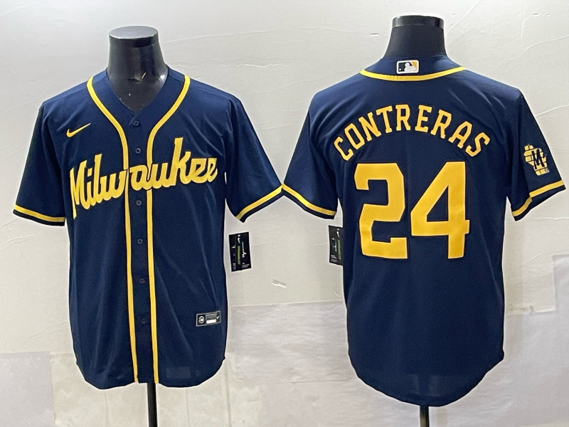 Men's Milwaukee Brewers William Contreras #24 Navy Replica Player Jersey