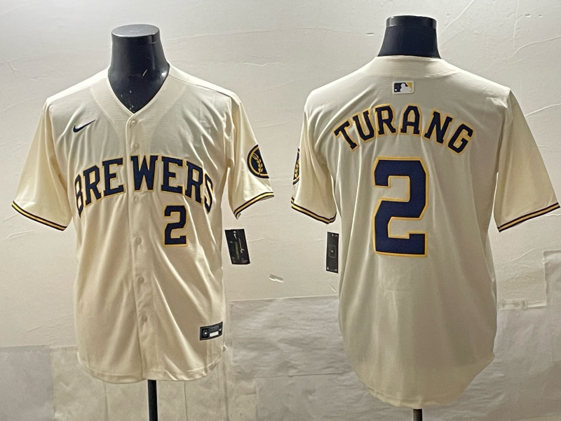 Men's Milwaukee Brewers Brice Turang #2 Cream Home Replica Player Jersey