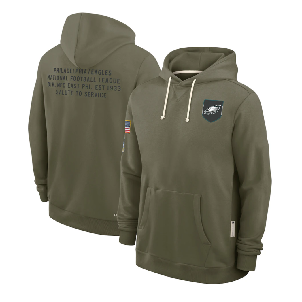 Men's Philadelphia Eagles Olive 2025 Salute to Service Sideline Standard Issue Dri-FIT Hoodie