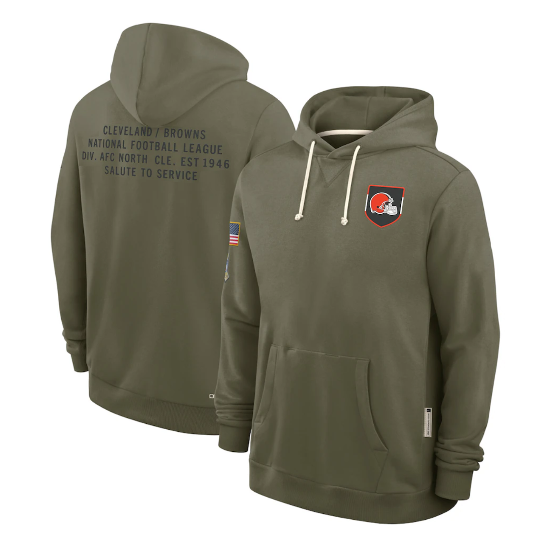 Men's Cleveland Browns Olive 2025 Salute to Service Sideline Standard Issue Dri-FIT Hoodie