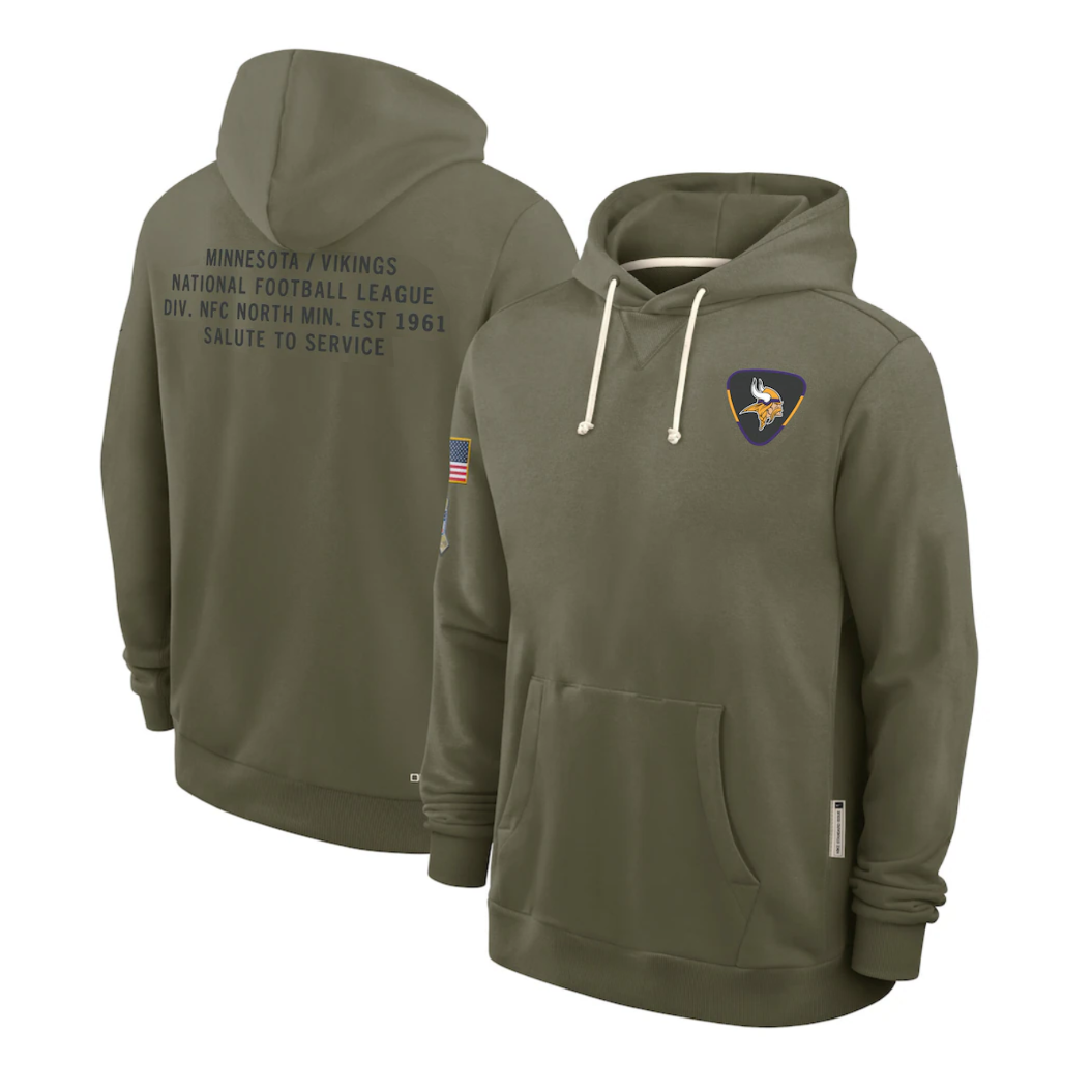 Men's Minnesota Vikings Olive 2025 Salute to Service Sideline Standard Issue Dri-FIT Hoodie