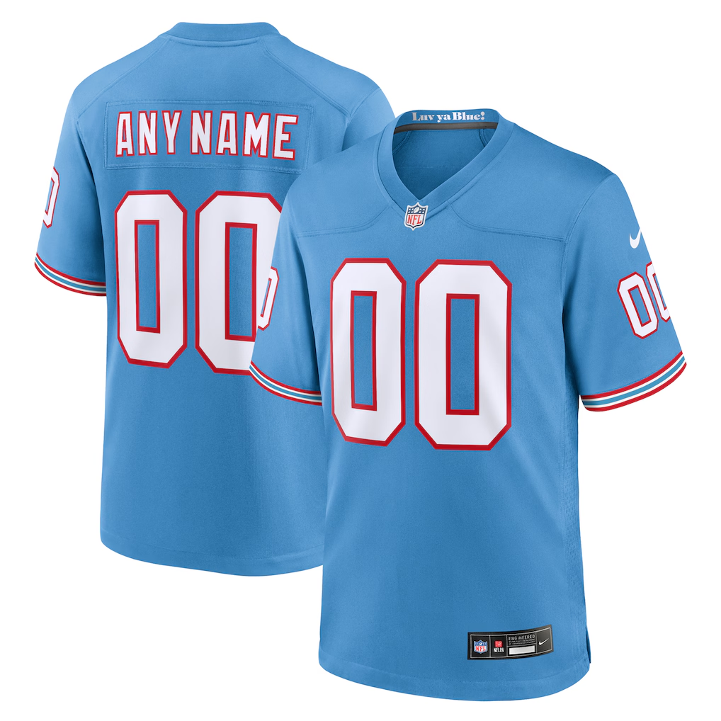 Men's Tennessee Titans Light Blue Oilers Throwback Custom Game Jersey