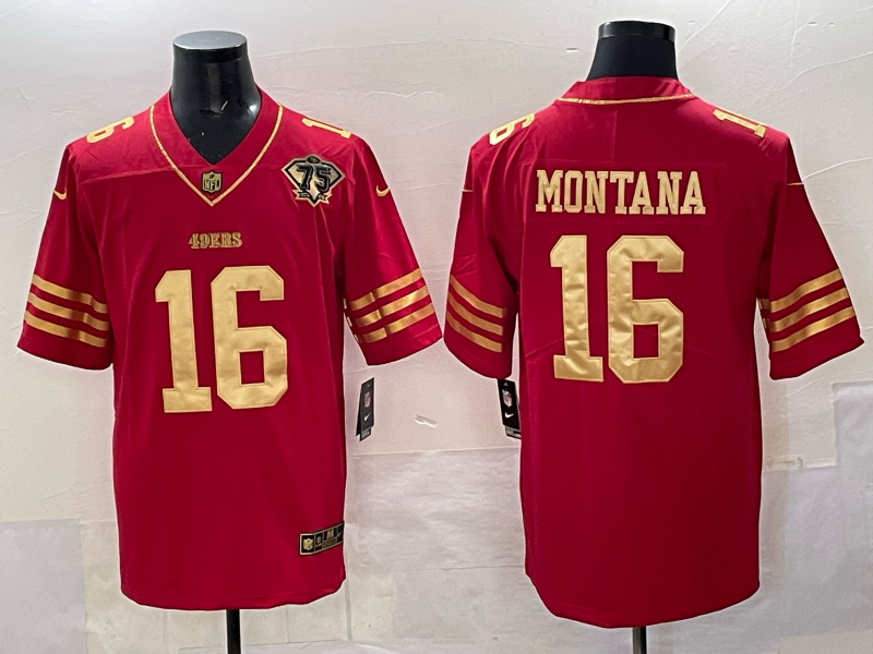 Men's San Francisco 49ers Joe Montana #16 Red Player Game Jersey