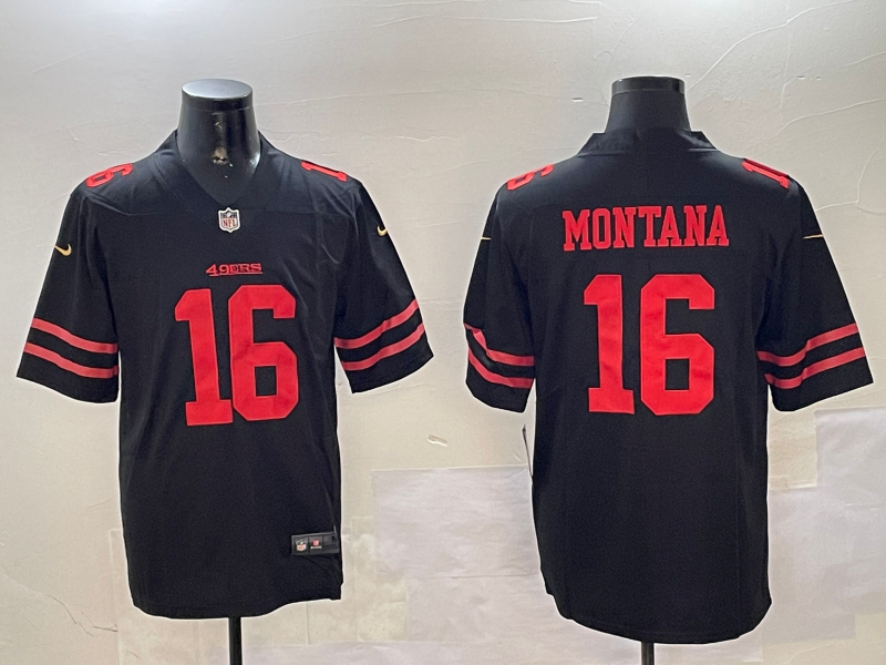 Men's San Francisco 49ers Joe Montana #16 Black Game Jersey