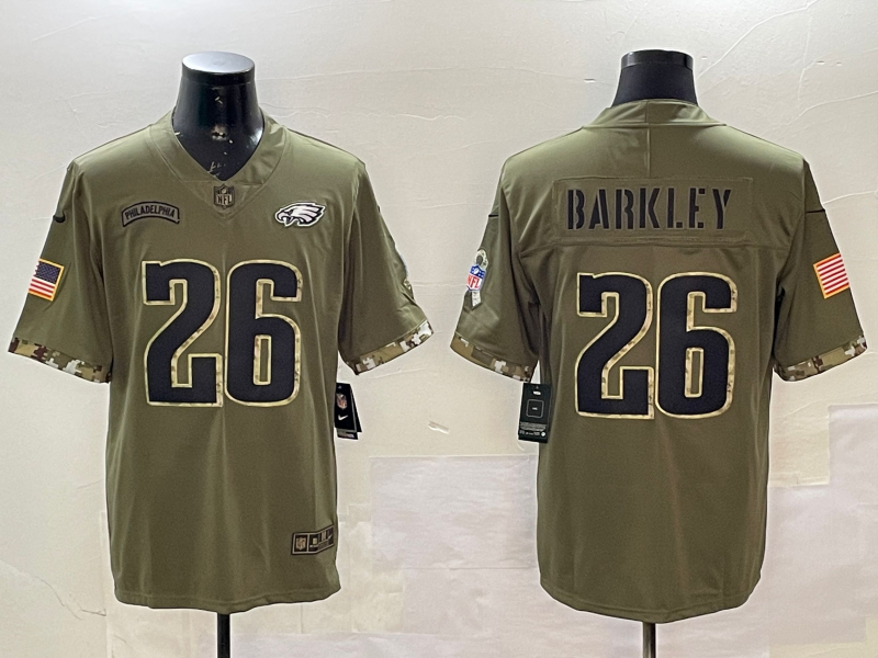Men's Philadelphia Eagles Saquon Barkley #26 Olive Salute To Service Game Jersey