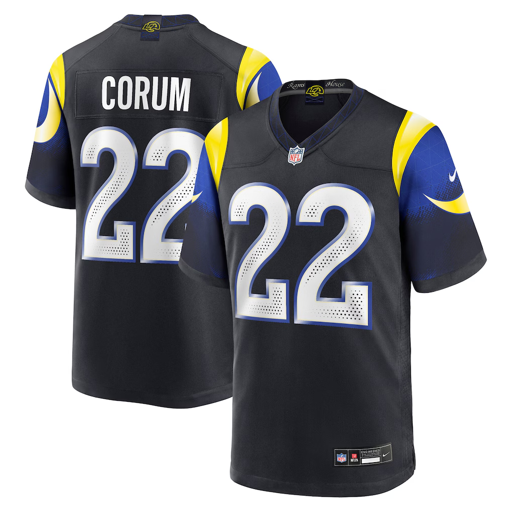 Men's Los Angeles Rams Blake Corum #22 Midnight Blue 2025 Rivalries Collection Game Jersey